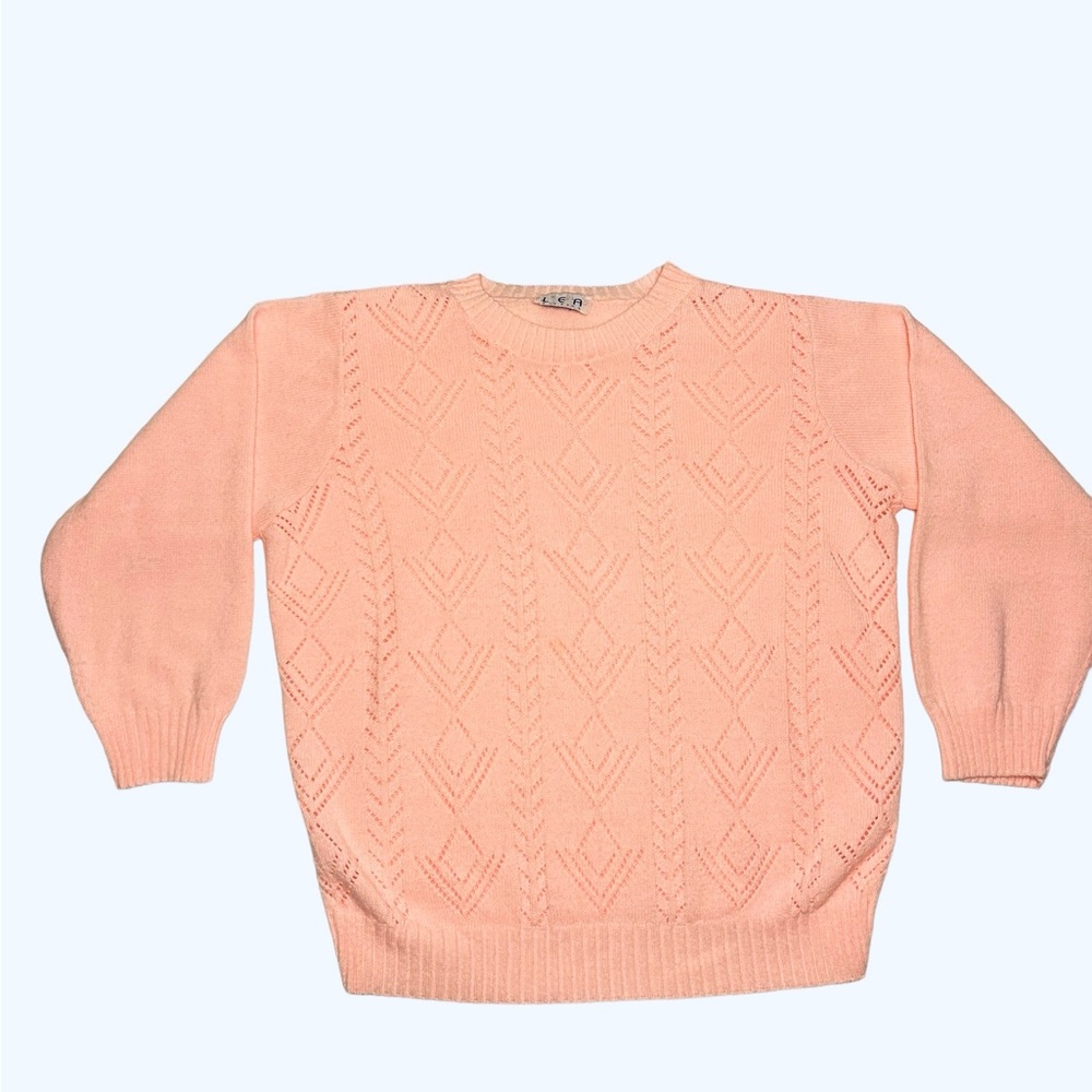 Vintage Knit Pointelle Pink Acrylic Sweater LEA Apparel Women’s XL 18 XXL 20